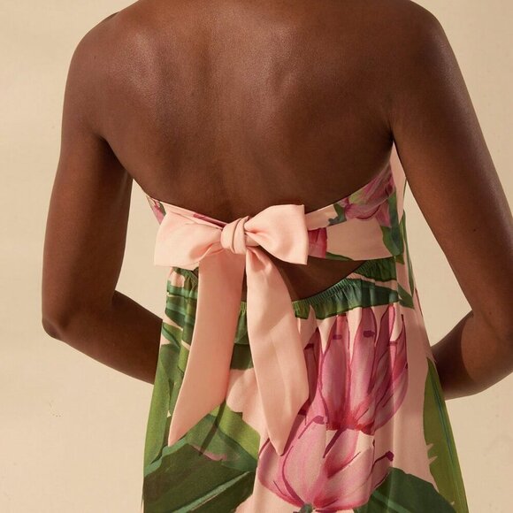 Multicolor Boho Women's Tropical Print Twist Back Lace-Up Sleeveless Dress - Picture 6 of 7